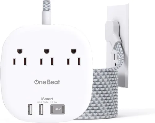 Vista 18 de Cruise Ship Travel Essentials, tira de alimentación de enchufe plano de 22.5 W/4.5 A, cable de extensión plano de 3 pies, 3 tomas de corriente, 4
