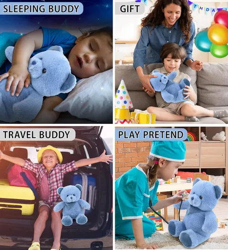 Vista 4 de DolliBu Oso de peluche – Suave oso azul bebé abrazable, adorable juguete de peluche de oso para jugar, lindo regalo de vida salvaje para niños