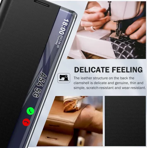 Vista 6 de Funda de teléfono para Samsung Galaxy A54 5G, Smart Clear View Window Luxury Slim para Galaxy A54 con soporte, funda protectora de cuero duro