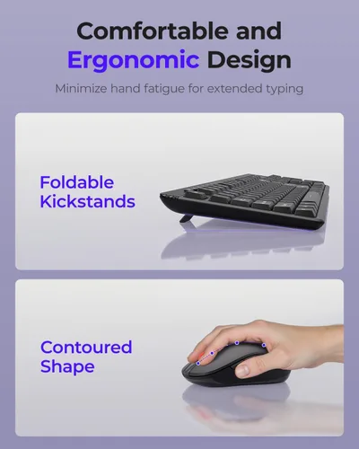 Vista 4 de Combo de teclado y mouse inalámbricos, mouse ajustable de 5 niveles de 4000 DPI, teclado silencioso de tamaño completo de 2.4 G con 8 accesos