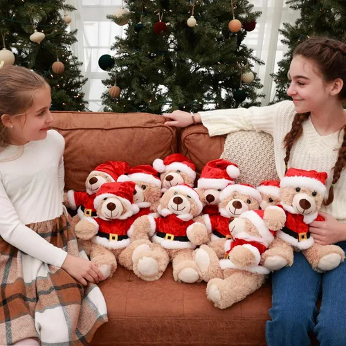 Vista 3 de MaoGoLan - 10 unidades de osos de peluche navideños, osos de peluche de 14'' con trajes clásicos de Santa - Camisa y sombrero removibles, se ajustan
