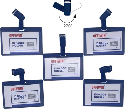 Vista 4 de Portatarjetas de identificación, portatarjetas de identificación de plástico PP duradero horizontal azul con clip, protector de tarjeta con 1