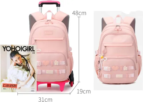 Vista 2 de Mochila con ruedas para niñas, mochila escolar con ruedas, 2 Ruedas-azul, Moderno