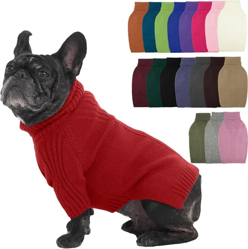 Vista 11 de IECOii Suéter de perro salchicha de cuello alto para perros pequeños, medianos y hembras, elástico y transpirable, abrigo de punto cálido, para Negro