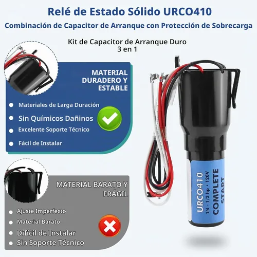 Vista 3 de URCO410 Kit de condensador de arranque duro 3 en 1 para refrigeradores por
