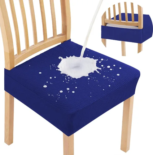 Vista 30 de Smiry Juego de 2 fundas de asiento impermeables para sillas de comedor, tela jacquard elástica, extraíble y lavable, fundas protectoras de asiento