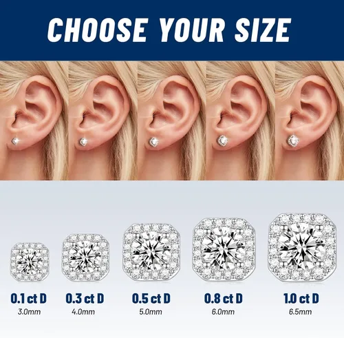Vista 2 de RINEY&KY Aretes de moissanita Aretes de diamante de laboratorio para mujeres y hombres, aretes de moissanita, aretes de moissanita chapados en oro