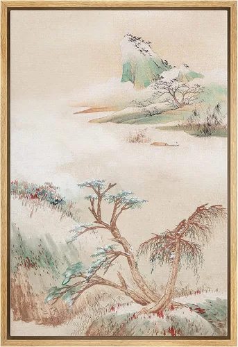 Vista 44 de NWT Impresión en lienzo enmarcado para pared, acuarela, grullas, pájaros volando, naturaleza salvaje, ilustraciones de arte moderno decorativo