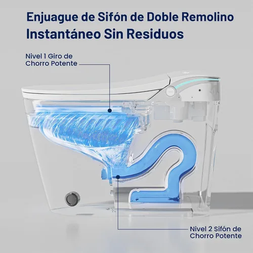 Vista 6 de Inodoro inteligente WinZo, inodoro sin tanque Dynamic Clean con secador, inodoro de una pieza de altura de comodidad ADA con bidé de agua caliente