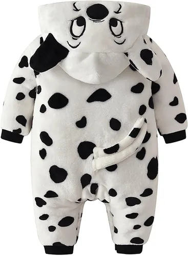 Vista 3 de wybzd Disfraz de dálmata para bebé, disfraz de Halloween para perro, con cremallera, sudadera con capucha y pantalones de cola