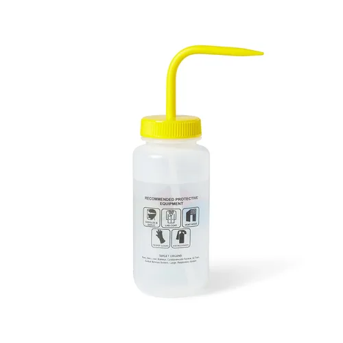 Vista 2 de United Scientific™ UniSafe™ Botella de lavado químico ventilada de LDPE de boca ancha de grado de laboratorio, diclorometano, 16.9 fl oz (16 onzas)