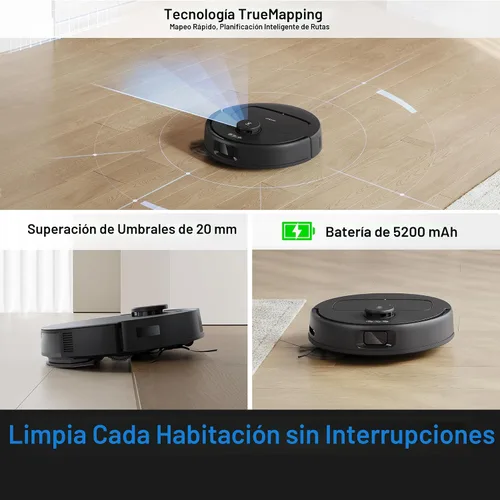 Vista 6 de ECOVACS DEEBOT N20e Plus Robot Aspiradora y Trapeadora, succión fuerte de 10000Pa, base de vaciado automático sin bolsa, rodillo sin enredos