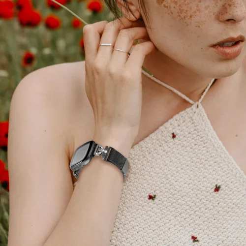 Vista 7 de Bandas magnéticas compatibles con Fitbit Sense 2/Fitbit Versa 4/Fitbit Sense/Fitbit Versa 3, correa de malla de acero inoxidable, pulsera ajustable