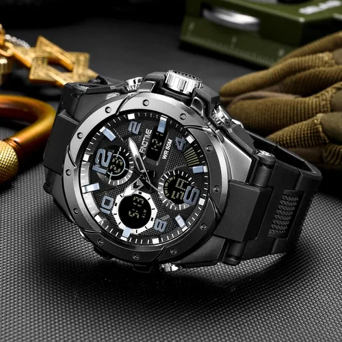 Vista 4 de findtime Reloj para hombre relojes militares para hombre impermeables 5 ATM deportivo para trabajo digital analógico color negro verde dorado