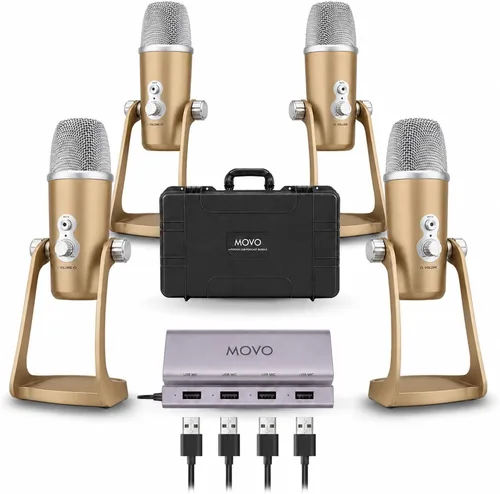 Vista 12 de Movo - Paquete de equipo de podcast USB para 4 personas, 4 micrófonos de condensador, Hub y estuche Negro