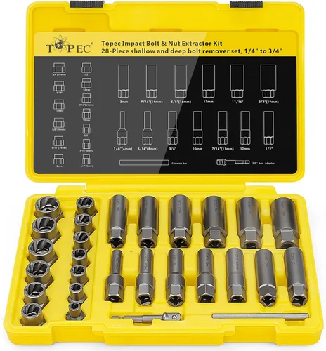 Vista 8 de Topec Juego de Extractor de Pernos Profundos Tipo Espiral de 10 Piezas, Juego de Llaves de Extracción de Bujías, Removedor de Tuercas Peladas
