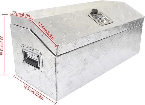 Vista 7 de Caja de herramientas de almacenamiento de remolque pesado de 30 pulgadas, herramientas de organización de aluminio plateado con mango lateral