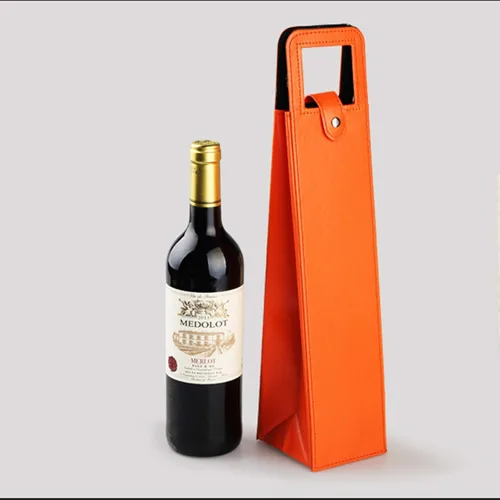 Vista 6 de Bolsa de transporte para vino, bolsa de cuero para botella individual con asas, reutilizable, marrón