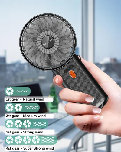 Vista 2 de Mini ventilador portátil de mano, dispositivo personal pequeño de enfriamiento de 6 a 15 horas, ventilador de escritorio plegable 180 con 4 Negro