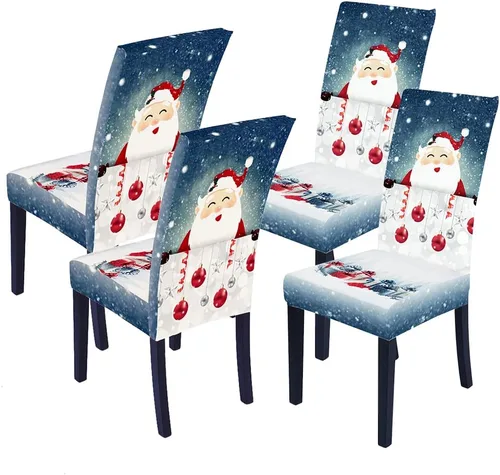 Vista 30 de XMNTG Juego de 6 fundas para sillas de Navidad, con estampado de ciervos, decoración de Navidad, fundas extraíbles para sillas antideslizantes Negro
