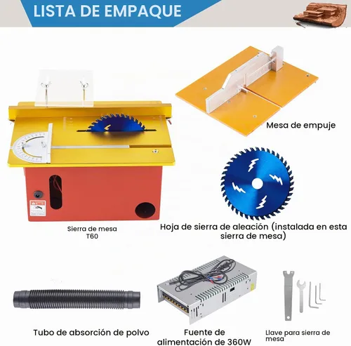 Vista 6 de Mini sierra de mesa de precisión de 360 W, sierras de mesa T60 Hobby para pequeñas manualidades de carpintería, profundidad de corte ajustable