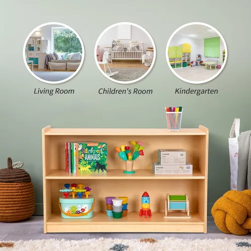 Vista 9 de OOOK Estante Montessori, organizadores y almacenamiento de juguetes, estantería de 2 niveles para niños pequeños, adecuada para aula, jardín