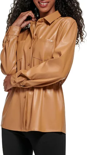 Vista 2 de Calvin Klein Chaqueta ligera de cuero con cuello de cintura ajustada para mujer