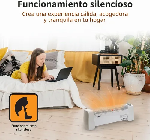 Vista 3 de EZ-HEAT Calentador de Espacio de Zócalo de 1,500 Vatios con Termostato Ajustable, Paneles Terminales a Prueba de Abolladuras, Protección contra