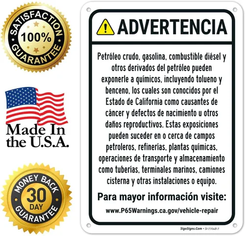 Vista 8 de Señal español de advertencia para petróleo crudo, gasolina, combustible diésel, otros productos petrolíferos, 10 x 7 pulgadas, aluminio 040 libre