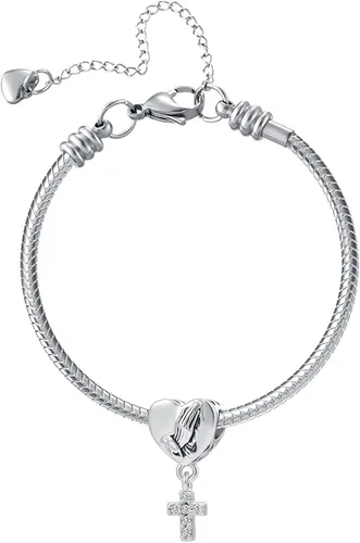 Vista 4 de QeenseKc Abalorio colgante religioso con dije de cruz con Dios, todas las cosas son posibles, se adapta a pulseras Pandora