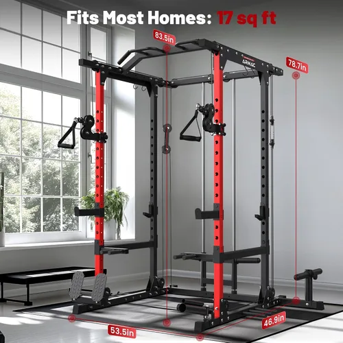 Vista 7 de Sportsroyals Jaula de Potencia, Rack de Potencia Multifuncional de 1600 libras con Sistema de Cruce de Cable Ajustable y Más Accesorios
