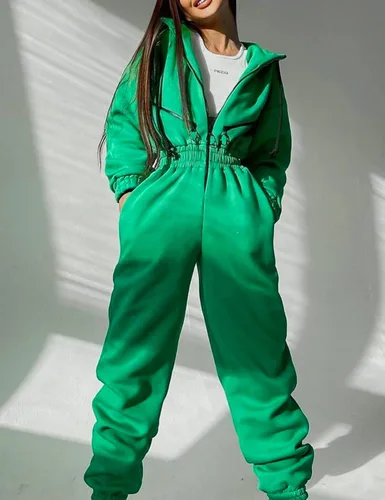 Vista 2 de COZYPOIN Conjunto de sudadera con capucha para mujer, de forro polar, de una pieza, de cintura alta, para mujer