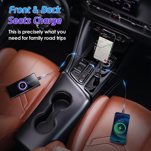 Vista 3 de Soporte para encendedor de cigarrillos, soporte giratorio de 360° para automóvil con doble puerto de carga USB, cuello de cisne ajustable, soporte