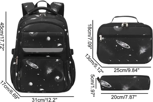Vista 2 de Mochila JiaYou con patrón espacial de la galaxia para niños, primaria, escuela media, mochila de día para hombres, mochila para portátil