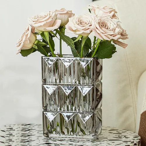 Vista 8 de Clear Crystal Glass Flower Vase, Geometric, 7.88 in, 4.4 lb