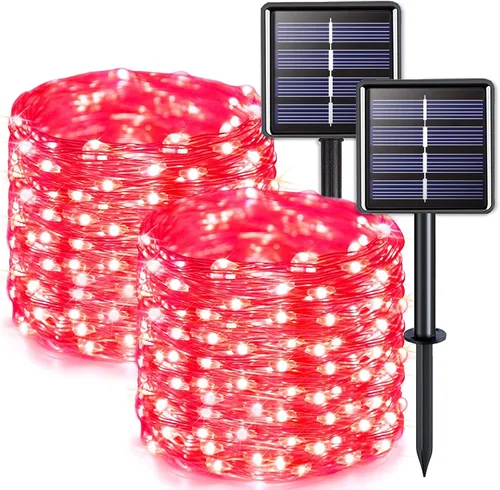 Vista 14 de JMEXSUSS Paquete de 2 luces solares de Navidad impermeables para exteriores, 100 LED de 33 pies, color blanco y multicolor, luces solares de hadas
