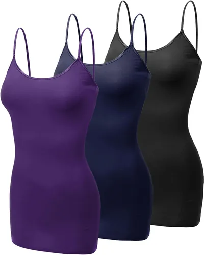 Vista 43 de Emmalise Camisola larga casual básica para mujer, con tirantes ajustables, top en capas
