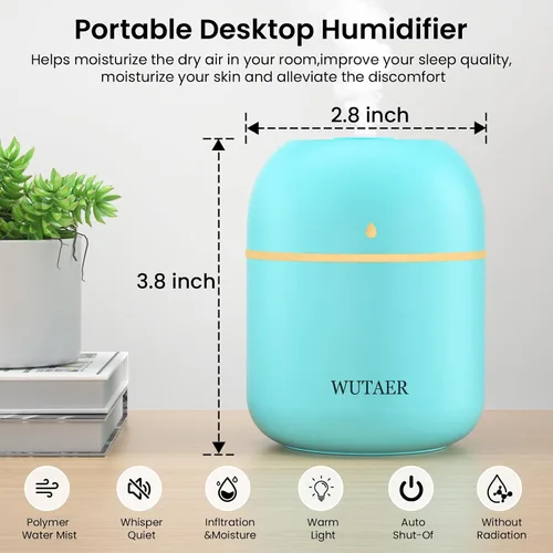 Vista 2 de Humidificador pequeño portátil, humidificador de escritorio personal USB para automóvil, oficina, dormitorio, apagado automático, 2 modos de niebla