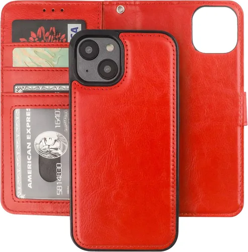 Vista 12 de Bocasal Funda tipo cartera desmontable para iPhone 14 con bloqueo RFID, ranuras para tarjetas, soporte de piel sintética de alta calidad, soporte