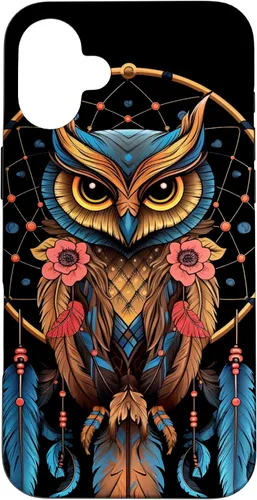 Vista 23 de Funda para iPhone 17 con diseño de plumas indias nativas americanas y búho