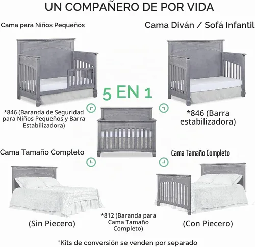 Vista 7 de Evolur Santa Fe - Cuna convertible 5 en 1, color gris tormenta Gris (Storm Grey)