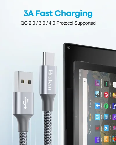 Vista 3 de Huukein - Cable USB A a USB C para Kindle Fire de 6.6 pies, paquete de 2 cables de carga rápida for Kindle 2022,Paperwhite11th 2021,New-Fire Max