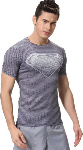Vista 2 de Red Plume Camiseta deportiva de medias de compresión para hombre, camiseta de fitness de impresión digital