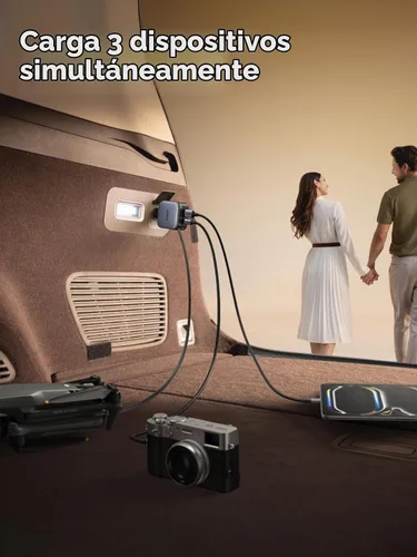 Vista 4 de UGREEN Cargador de coche 2C1A de 60 W con cable retráctil, cargador rápido de 3 puertos con 30 W PD USB-C, USB-A, adaptador de encendedor