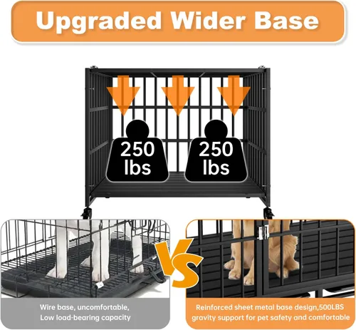 Vista 3 de Jaula para perros resistente de 38 pulgadas con ruedas, perrera indestructible a prueba de escapes con pestillo de bloqueo y doble puerta, jaula