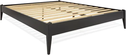 Vista 5 de Bme Dinkee - Marco de cama de plataforma Queen de madera de 15 pulgadas, marco de cama de madera maciza, estilo moderno y minimalista, soporte de 12