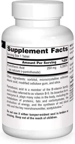Vista 3 de Source Naturals Ácido pantoténico 250 mg Vitamina B-5 Suplemento dietético - 100 Tabletas