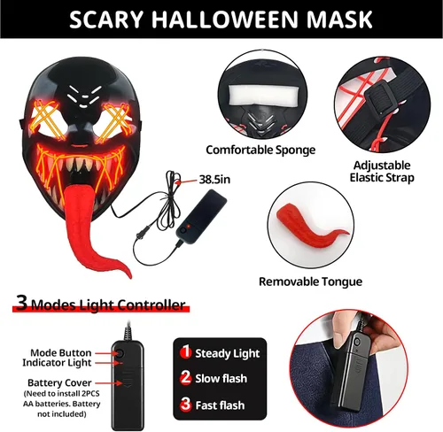 Vista 5 de PUNKSUIT Traje de superhéroe para niños, disfraz de cosplay de Halloween con máscara LED