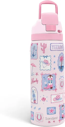 Vista 12 de Botella de agua aislada de acero inoxidable SANDJEST con pajita para deportes y viajes, la mejor tía de siempre, 946ml, regalos para mujeres, día