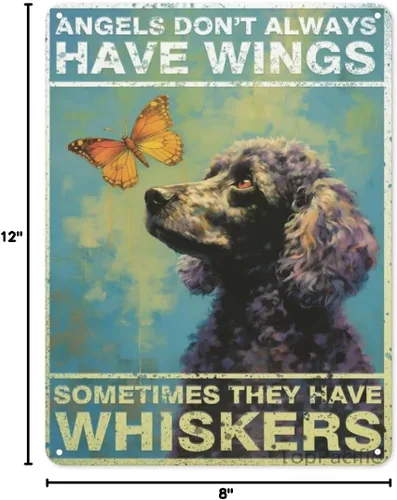 Vista 7 de Póster de pared vintage, placa de metal, ángeles no siempre tienen alas a veces tienen bigotes, póster de pared de metal caniche, placas de ángel